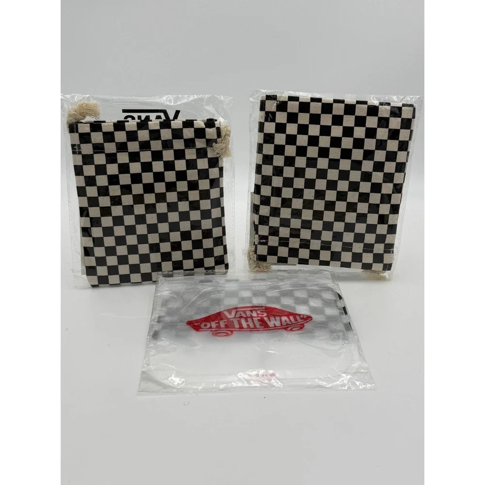 Vans Family Checkerboard Faux Leather Coaster Set & Reusable Stash Bag Bundle
